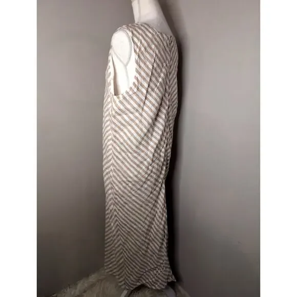 Everlane Bias Cut Linen Maxi Dress Striped Neutral Size 12 - Picture 2 of 8